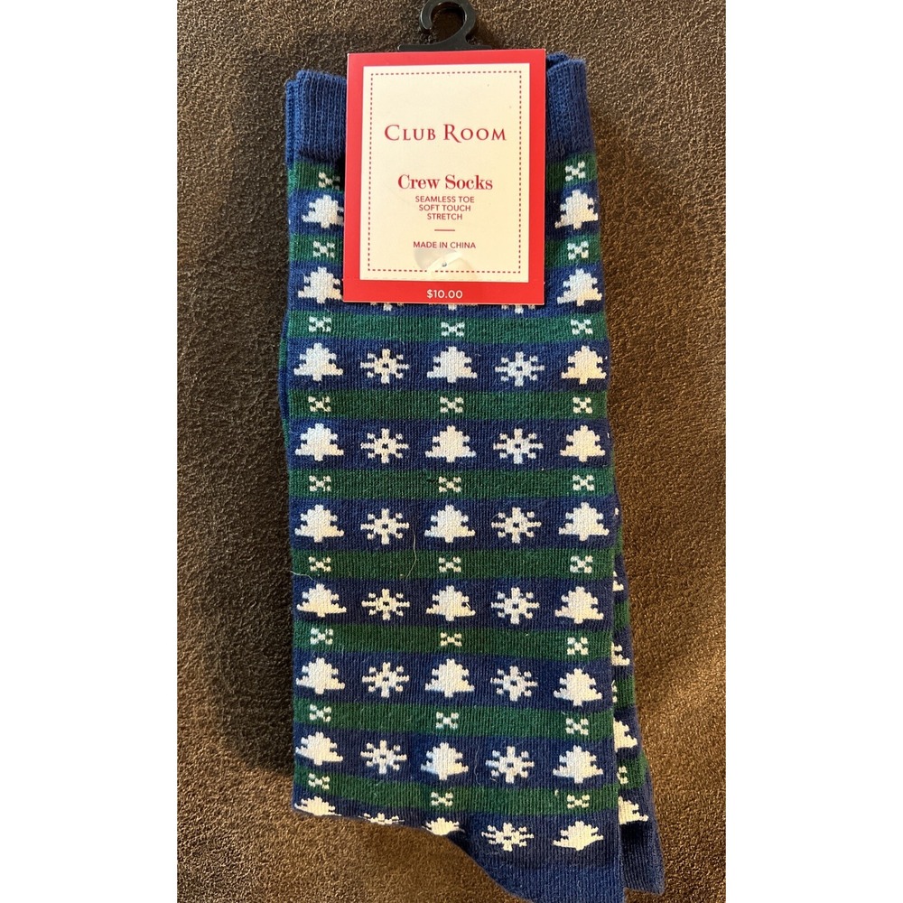 Club Room Mens Holiday Crew Socks Seamless Toe One Size Pine Trees